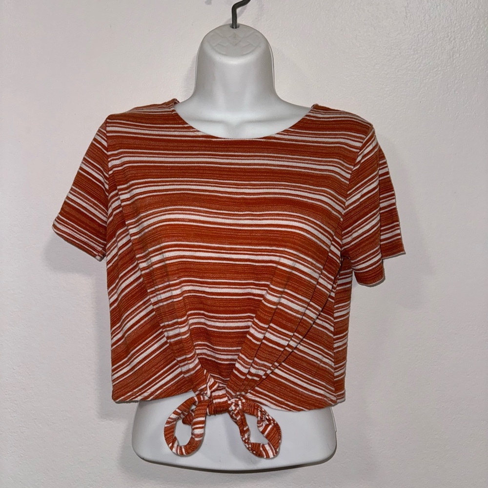 Orange and White Stripes Crop Top with Knot​